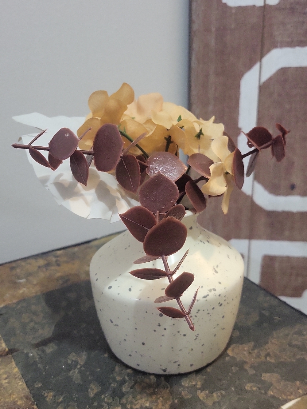 🍂Charming Neutral Terazzo Speckled Ceramic Vase With Faux Fall Florals